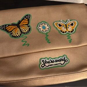 Embroidered Butterfly Tan Women's clutch bag